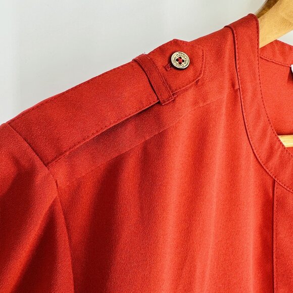 Calvin Klein Red Orange Modern Essential Notch Neck Button Down Long Sleeve Shir - Picture 9 of 12